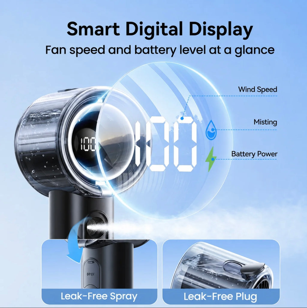 Portable Misting Fan, USB Rechargable Handheld Fan with Water Spray Mist